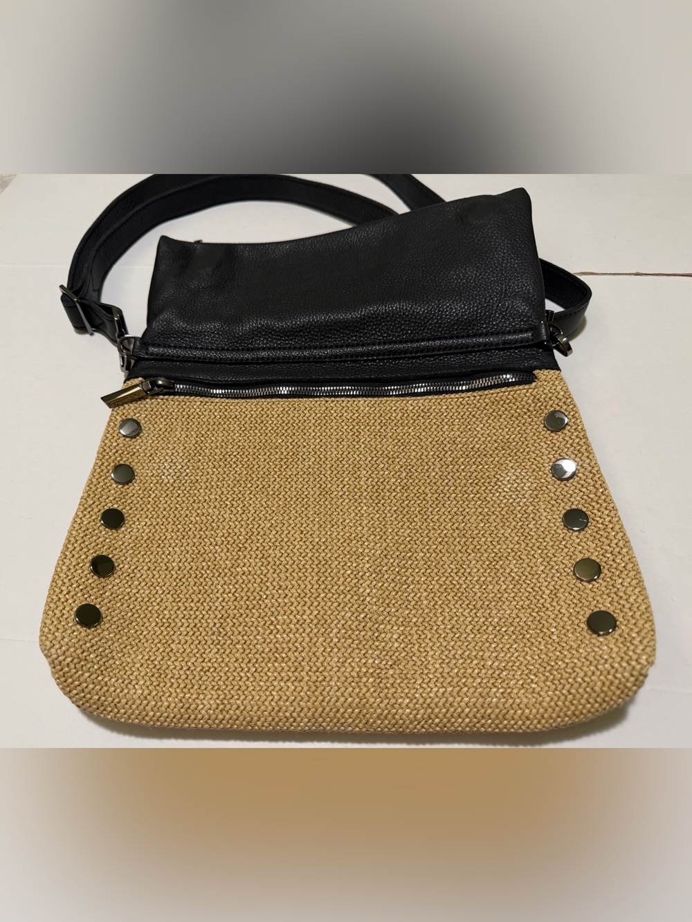NEW Hammitt Raffia & leather crossbody handbag